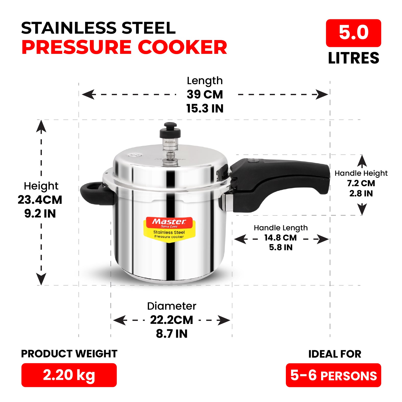 Smart 5L Stainless Steel Outer Lid Pressure Cooker - Induction Base