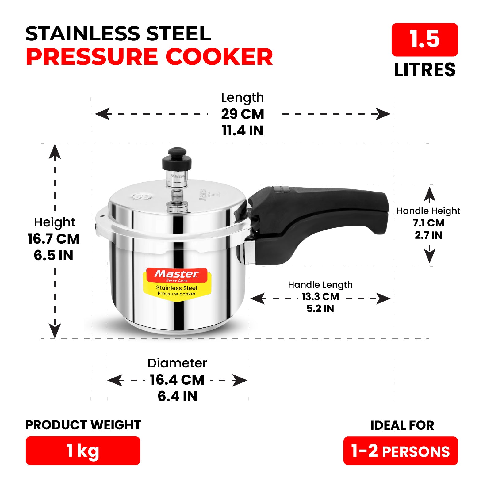 Smart 1.5L Stainless Steel Outer Lid Pressure Cooker - Induction Base