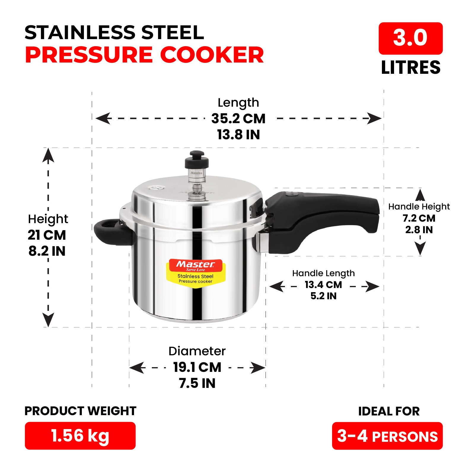 Smart 3L Stainless Steel Outer Lid Pressure Cooker - Induction Base