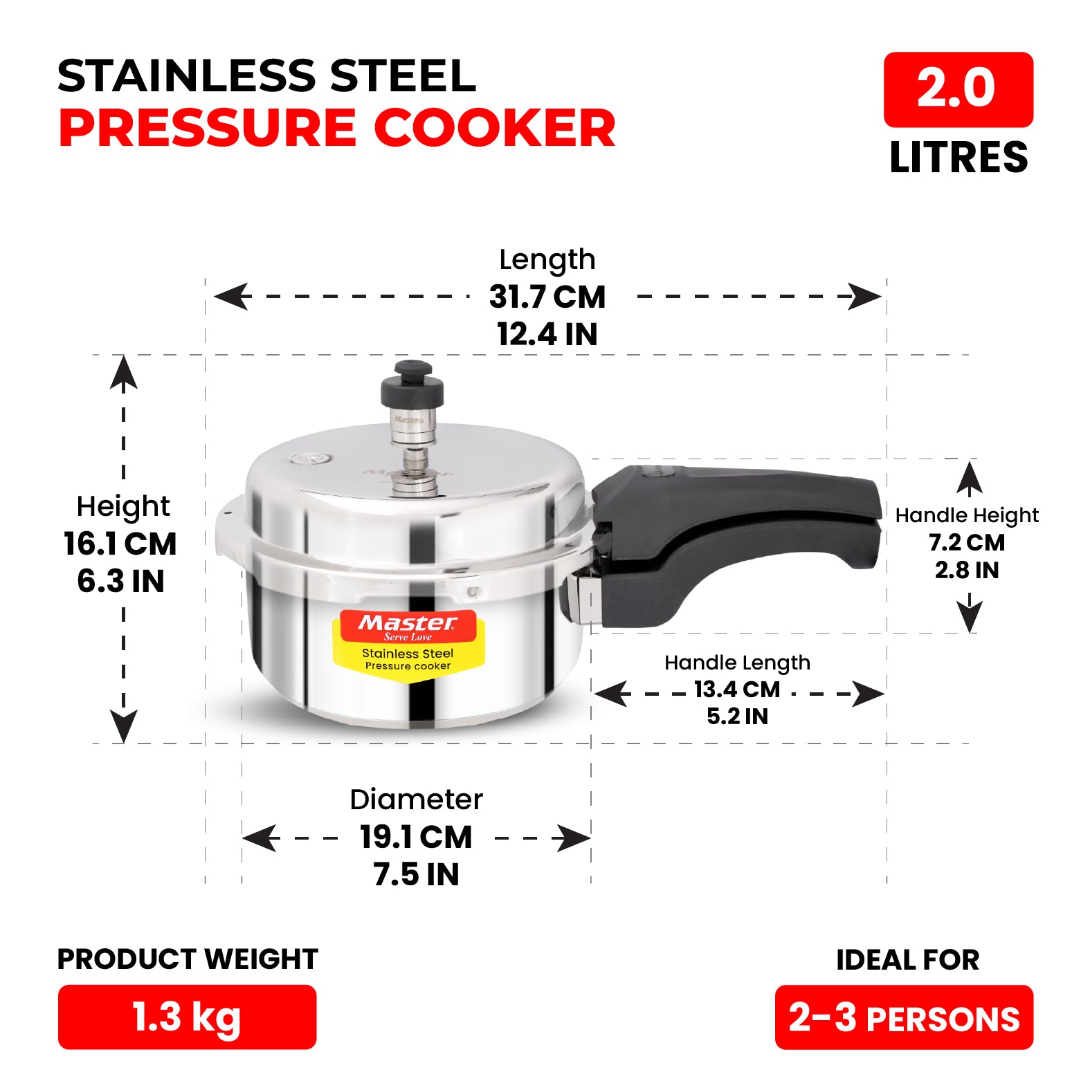 Smart 2L Stainless Steel Outer Lid Pressure Cooker - Induction Base - Master