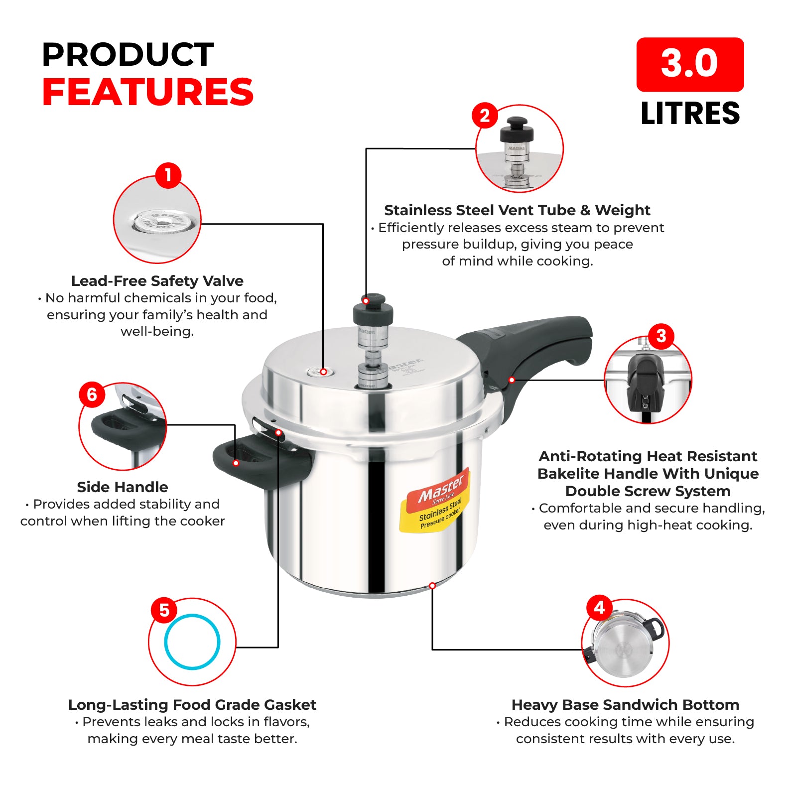 Smart 3L Stainless Steel Outer Lid Pressure Cooker - Induction Base