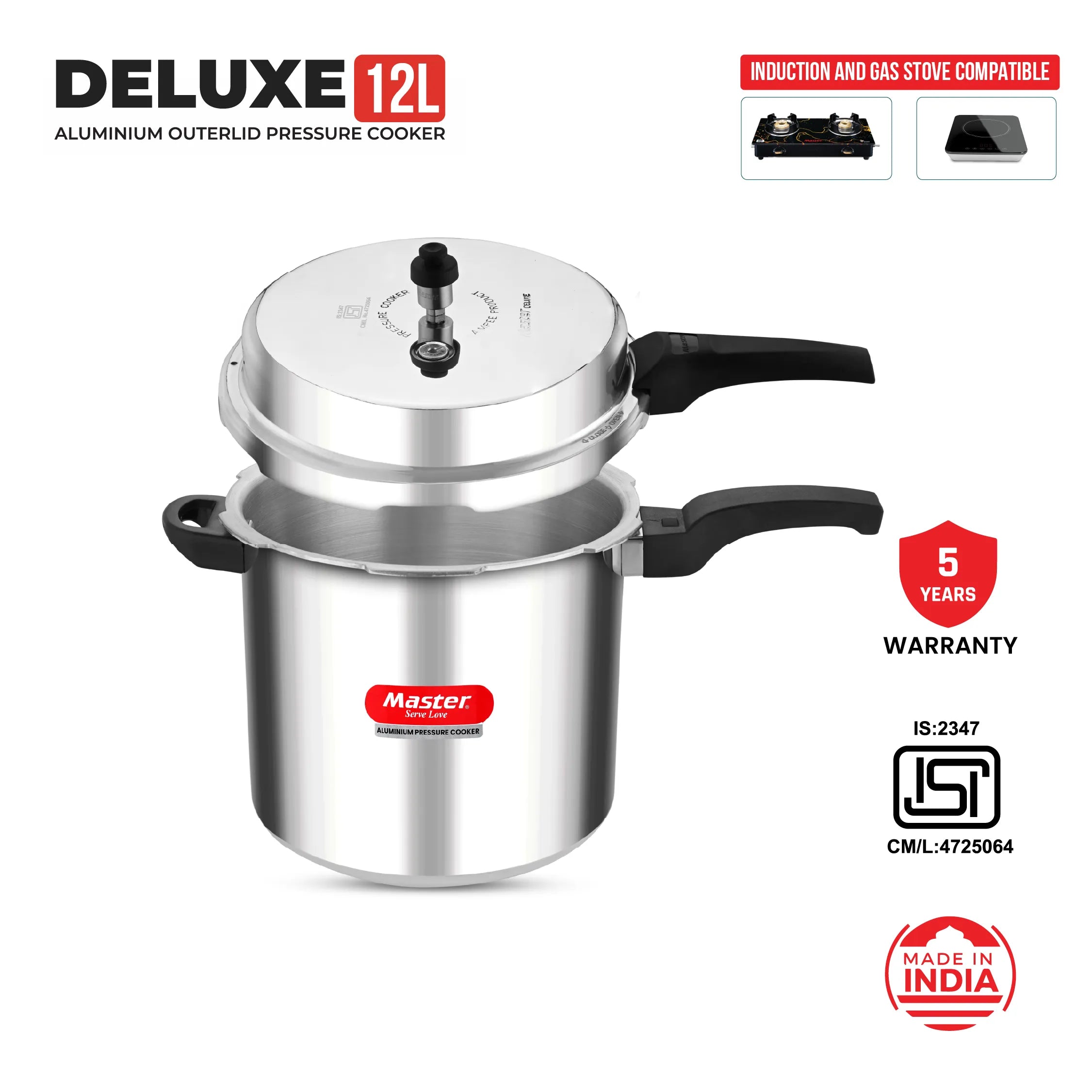 Deluxe 12L Aluminium Outer Lid - Heavy-Premium Pressure Cooker