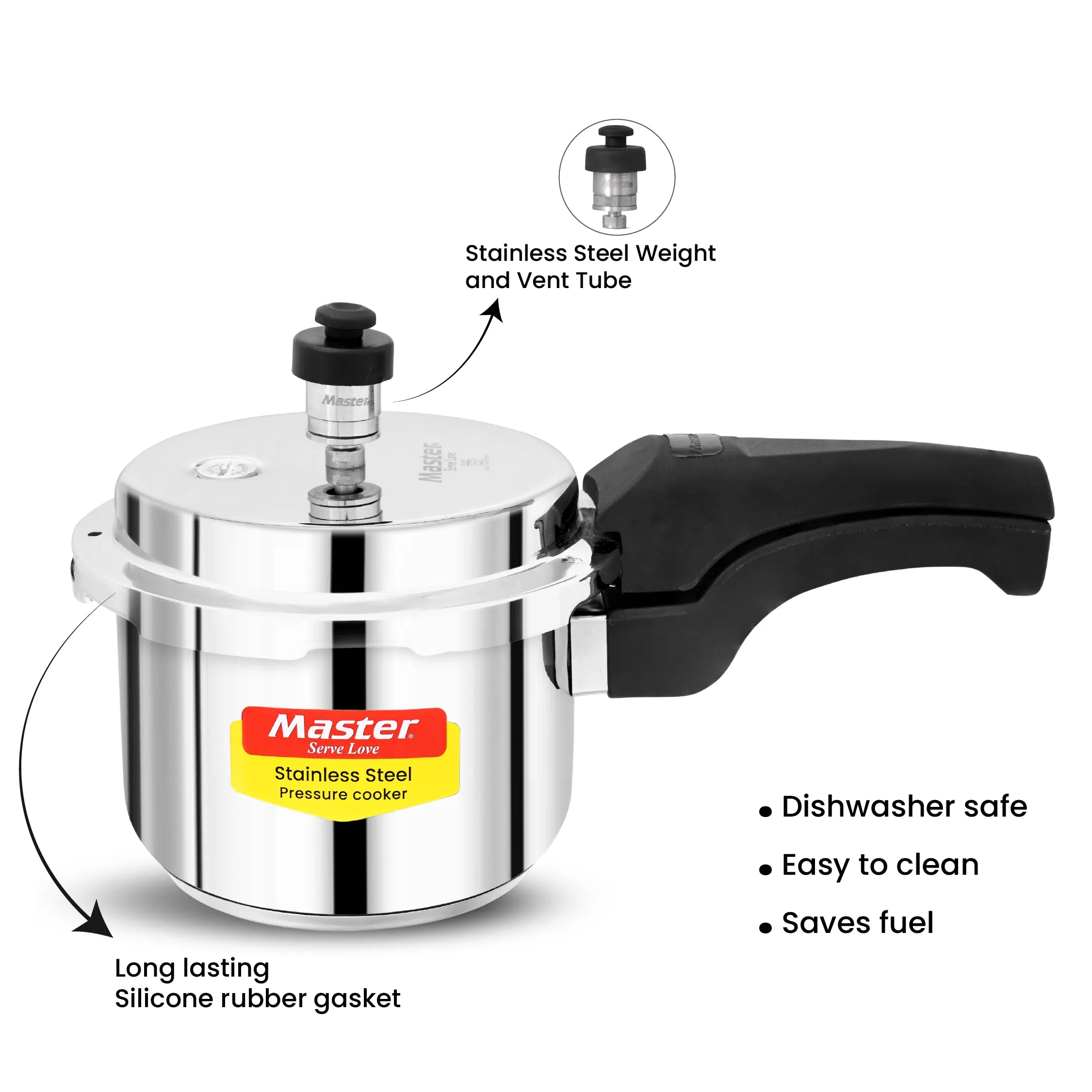 Magnum Plus Mega Trio Stainless Steel Outer Lid Pressure Cooker Combo with Induction Base - 5L + 3L + 2L Pan + 3 Glass lid - Master