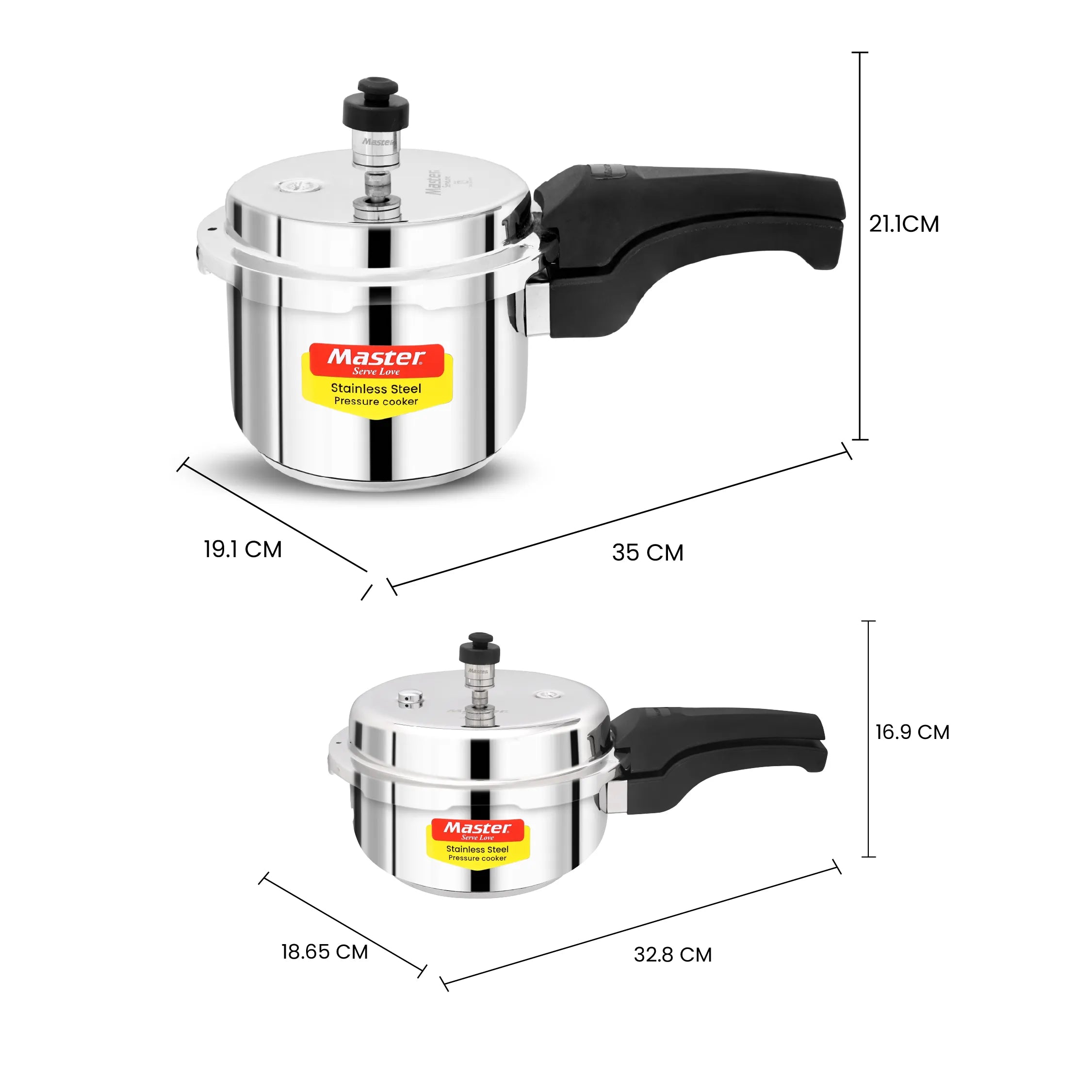 Magnum Plus Mega Trio Stainless Steel Outer Lid Pressure Cooker Combo with Induction Base - 5L + 3L + 2L Pan + 3 Glass lid