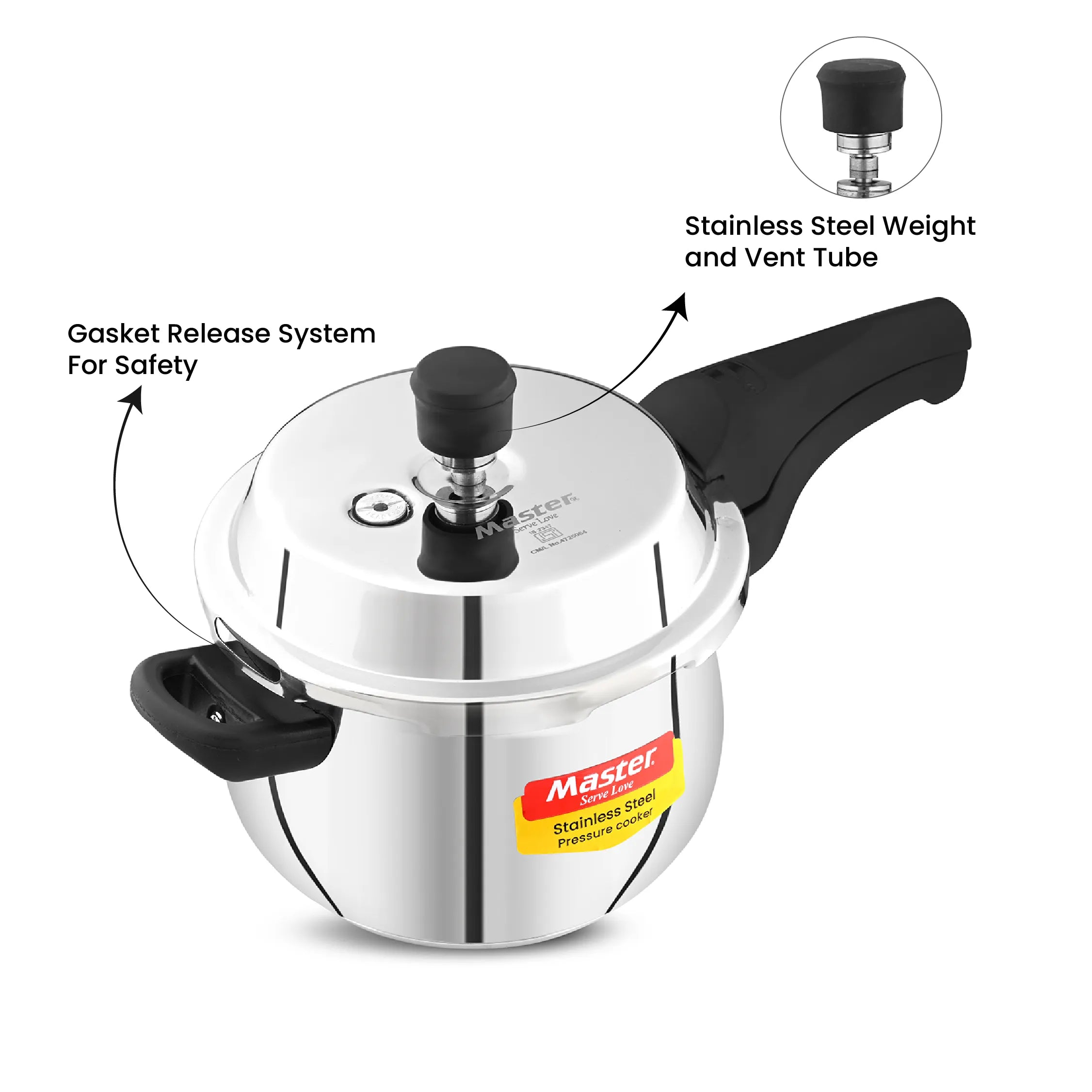 Nexa 3L Stainless Steel Outer Lid Handi Pressure Cooker - Induction Base