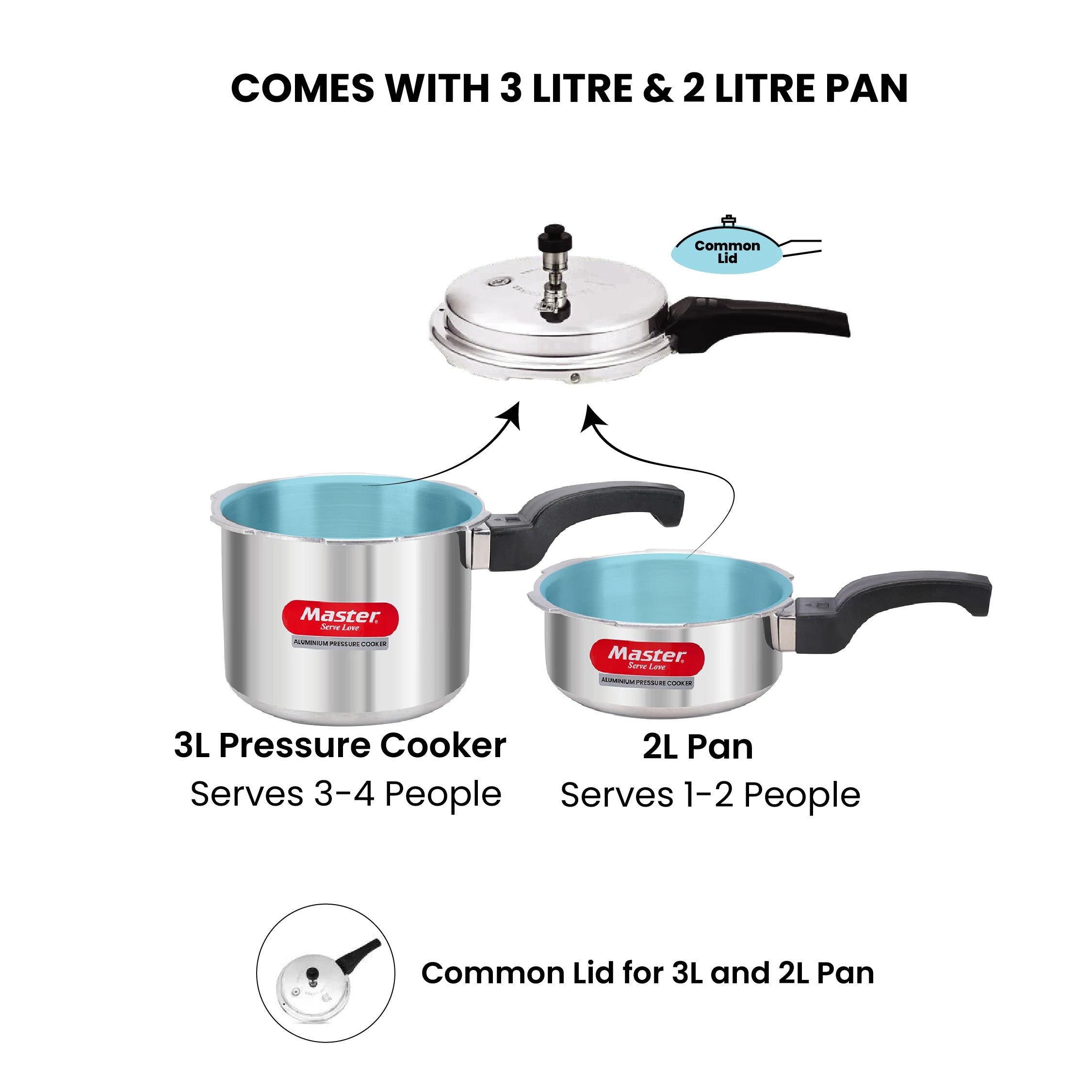 Perfect Aluminium Outer Lid Pressure Cooker Combo - 5L + 3L + 2L Pan