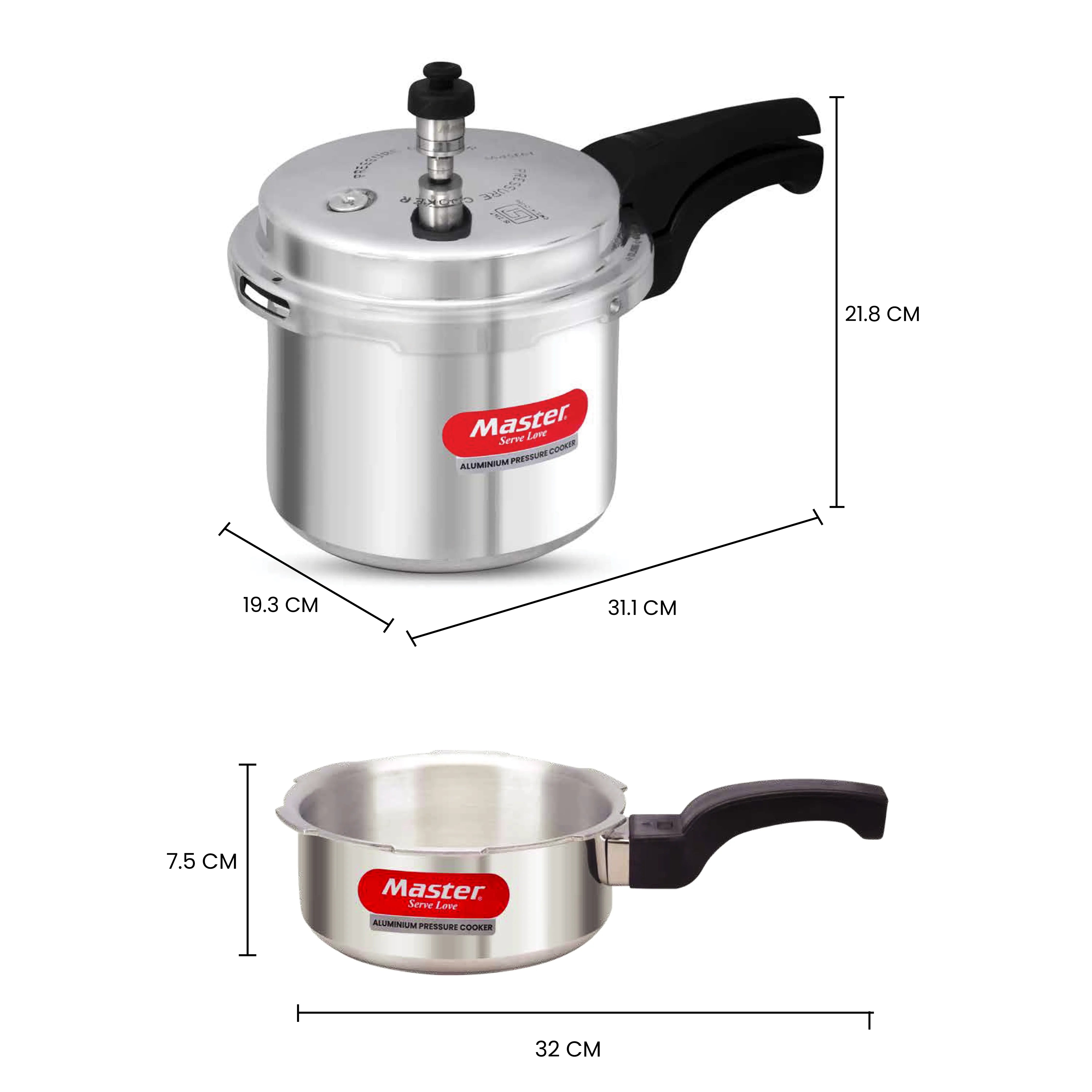 Perfect Aluminium Outer Lid Pressure Cooker Combo - 3L + 2L Pan - Induction Base