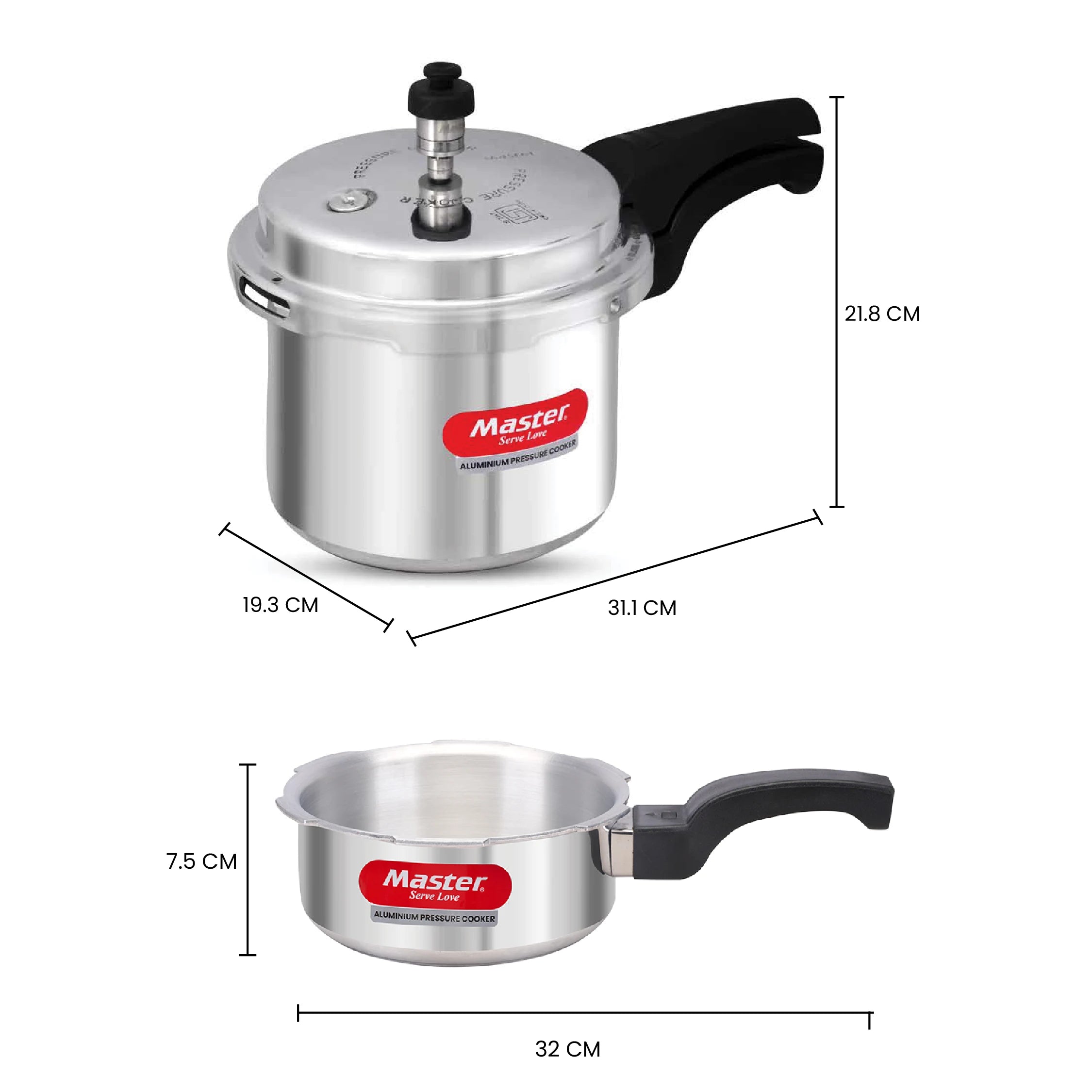 Perfect Aluminium Outer Lid Pressure Cooker Combo - 5L + 3L + 2L Pan