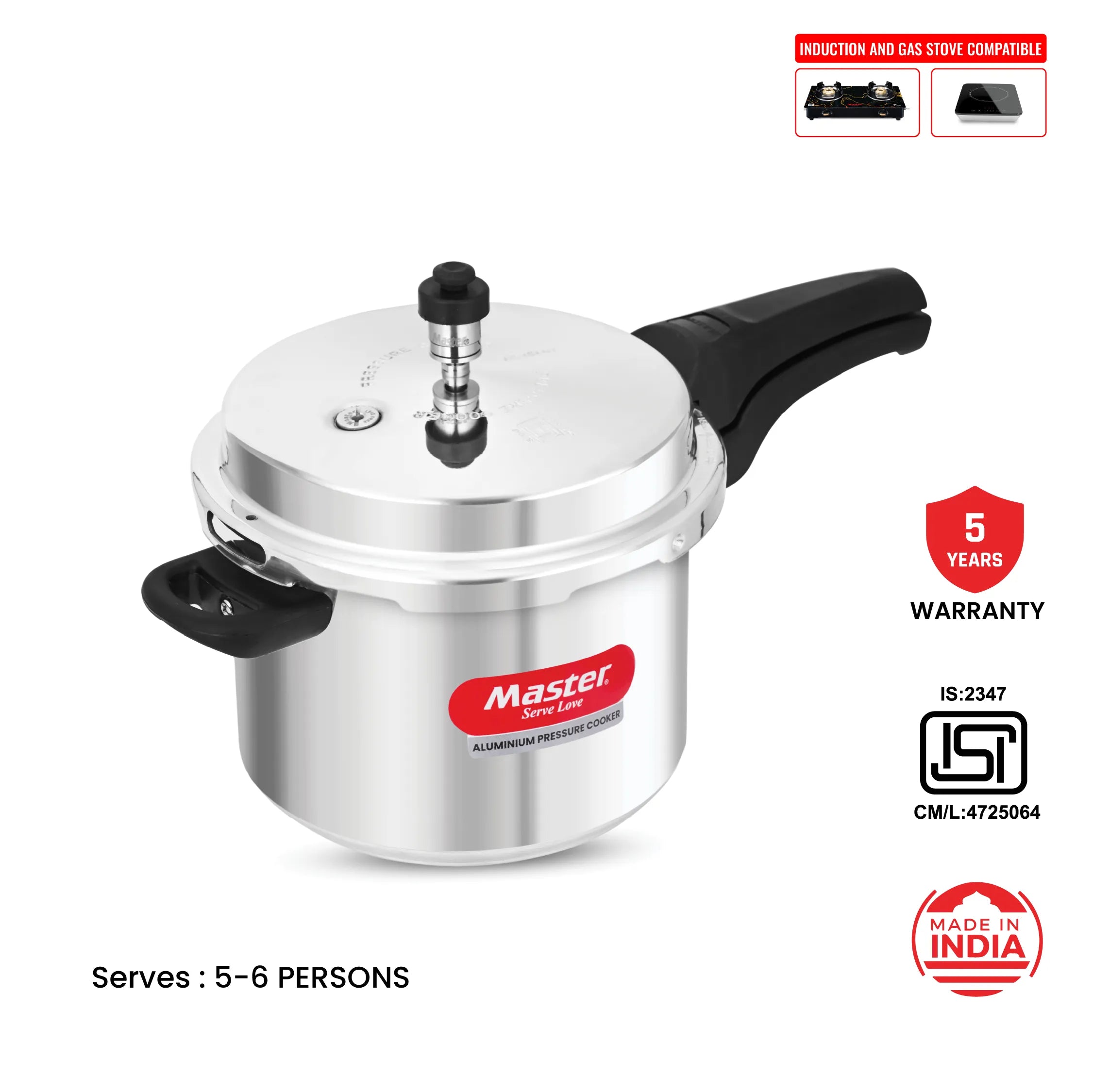 Perfect Aluminium Outer Lid Pressure Cooker Combo - 5L + 3L + 2L Pan - Induction Base