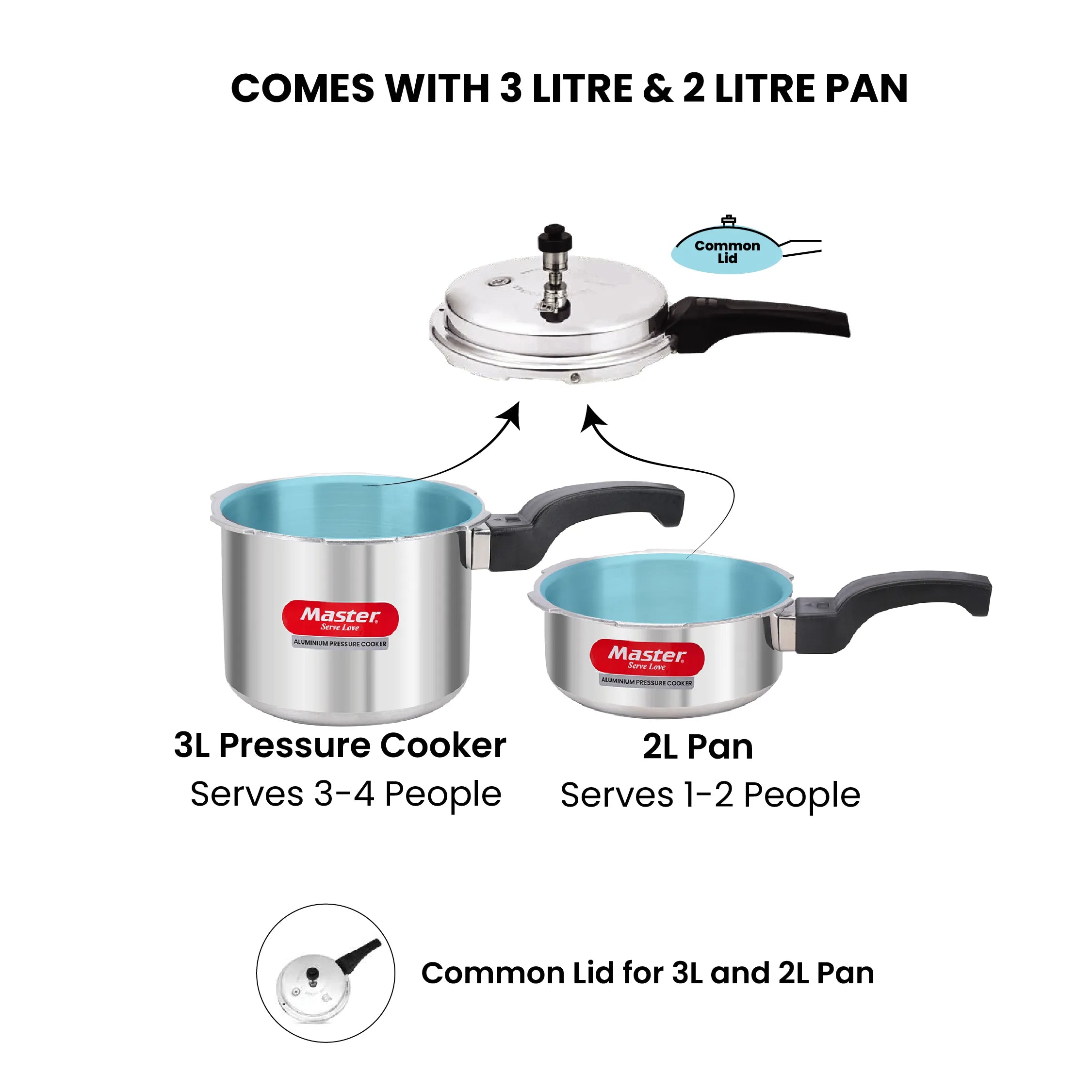 Perfect Aluminium Outer Lid Pressure Cooker Combo - 5L + 3L + 2L Pan - Induction Base