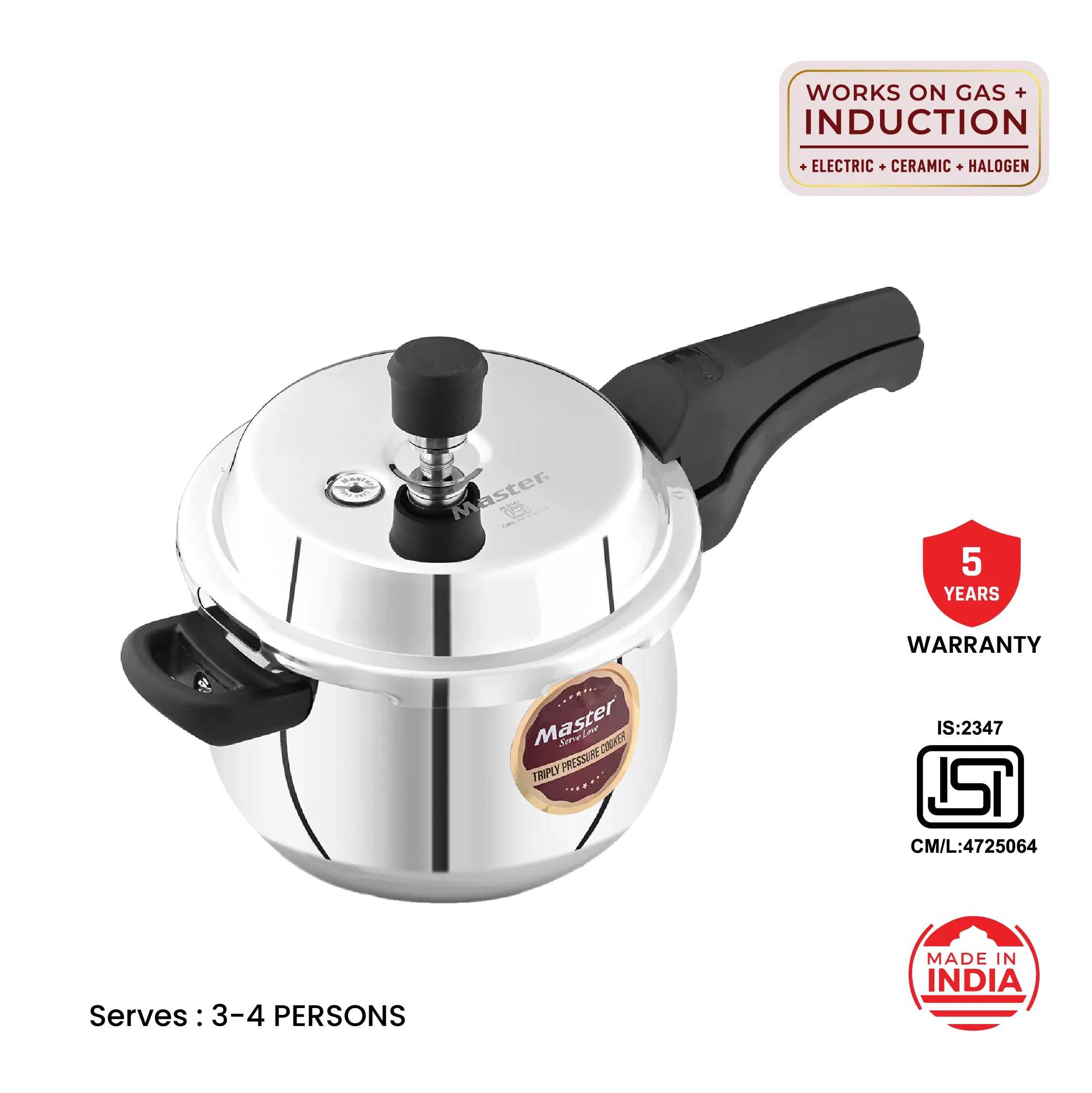 Robusta 3L Tri Ply Outer Lid Handi Pressure Cooker with Glass lid In