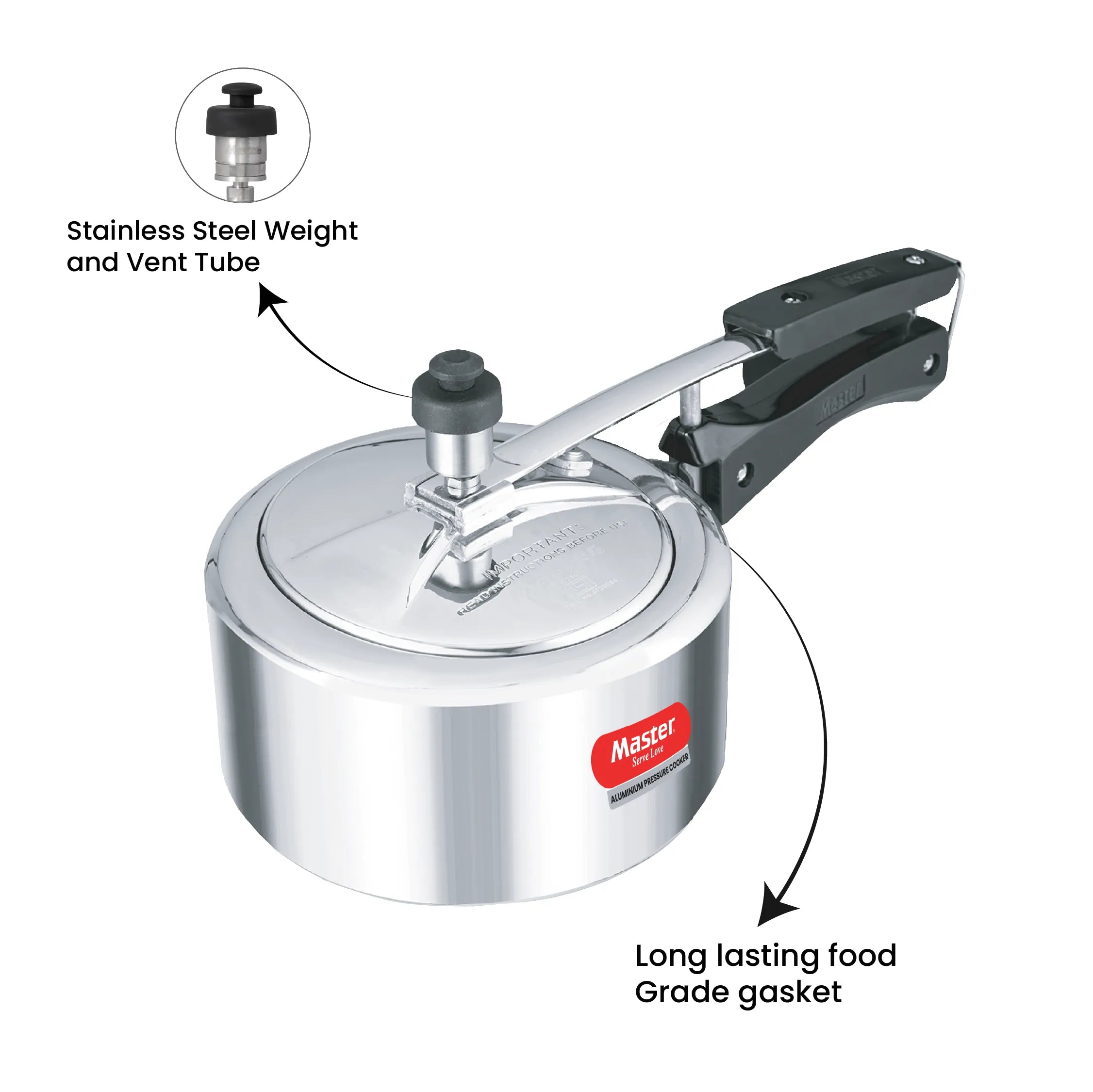 Secura 2L Aluminium Inner Lid Pressure Cooker - Induction Base