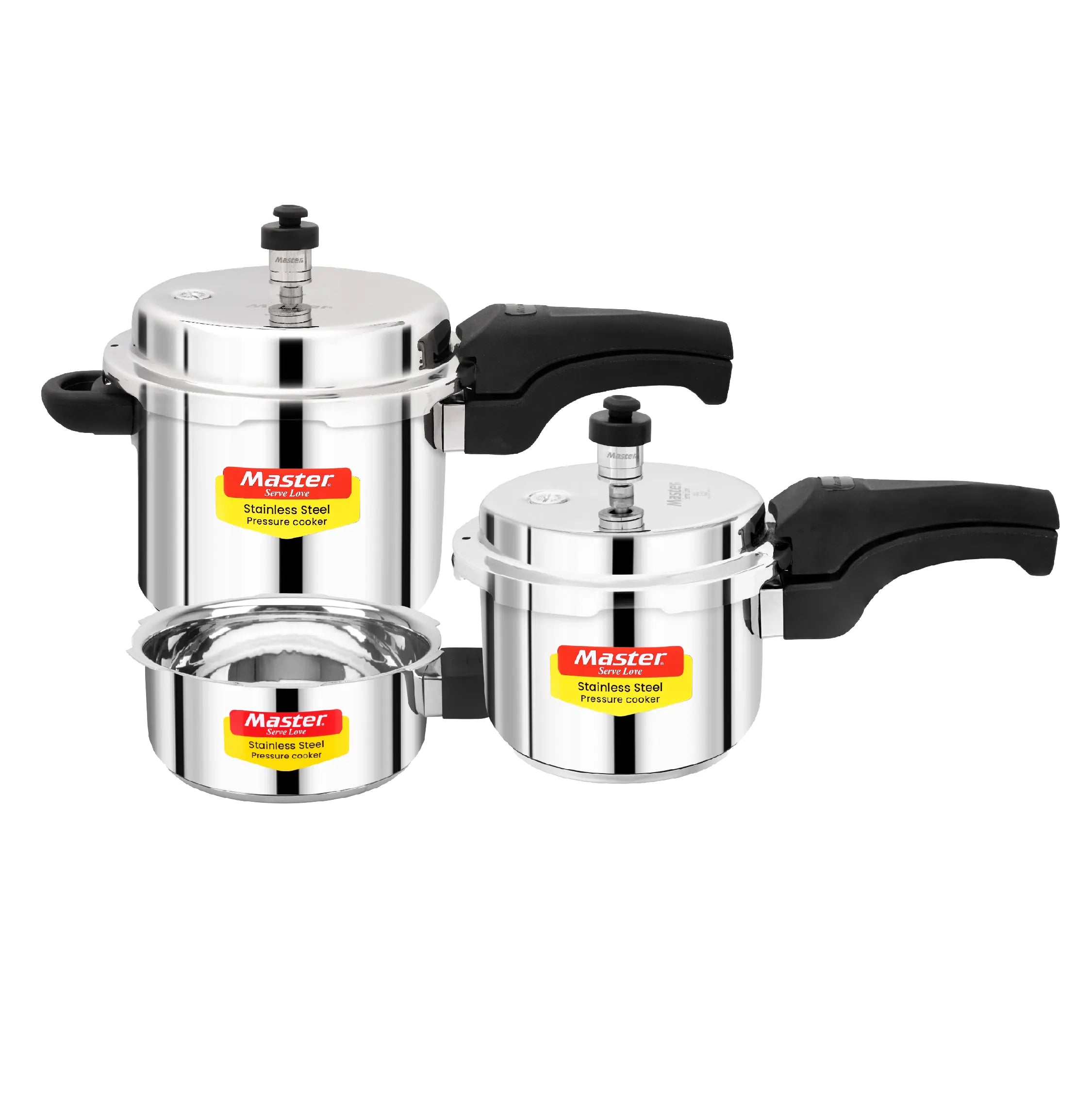 Magnum Trio Stainless Steel Outer Lid Pressure Cooker Combo - 5L + 3L + 2L Pan - Induction Base