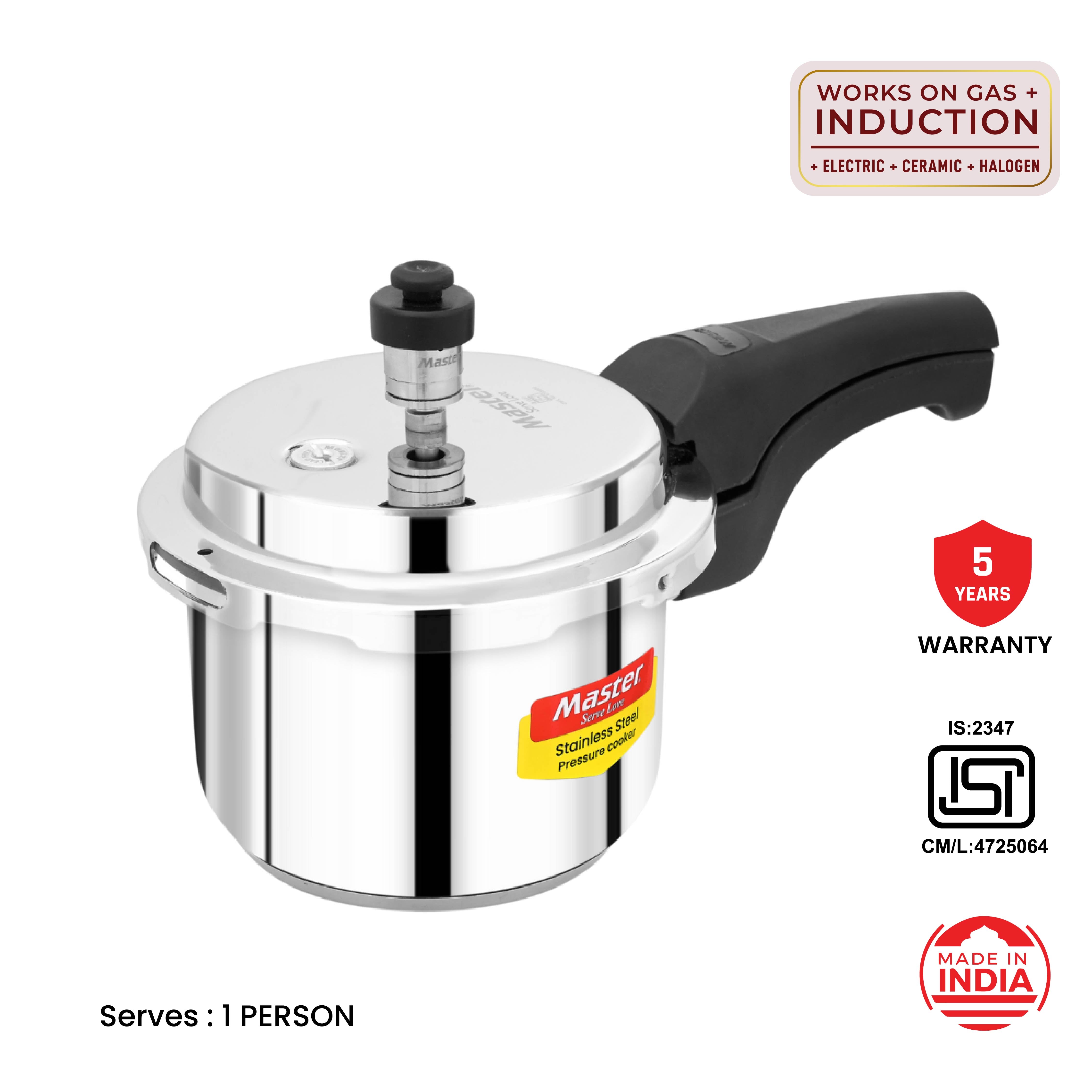 Smart 1.5L Stainless Steel Outer Lid Pressure Cooker - Induction Base