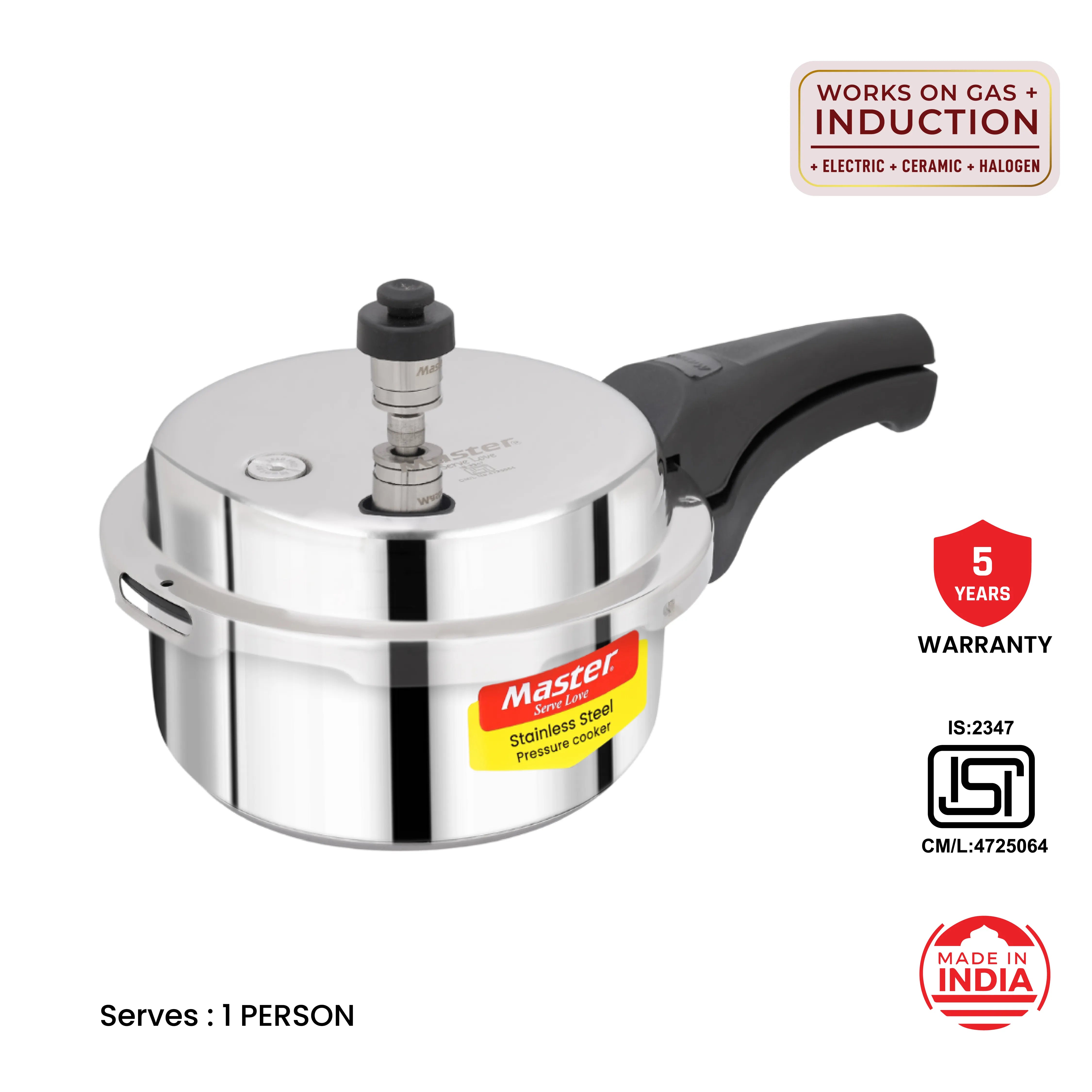 Smart 2L Stainless Steel Outer Lid Pressure Cooker - Induction Base