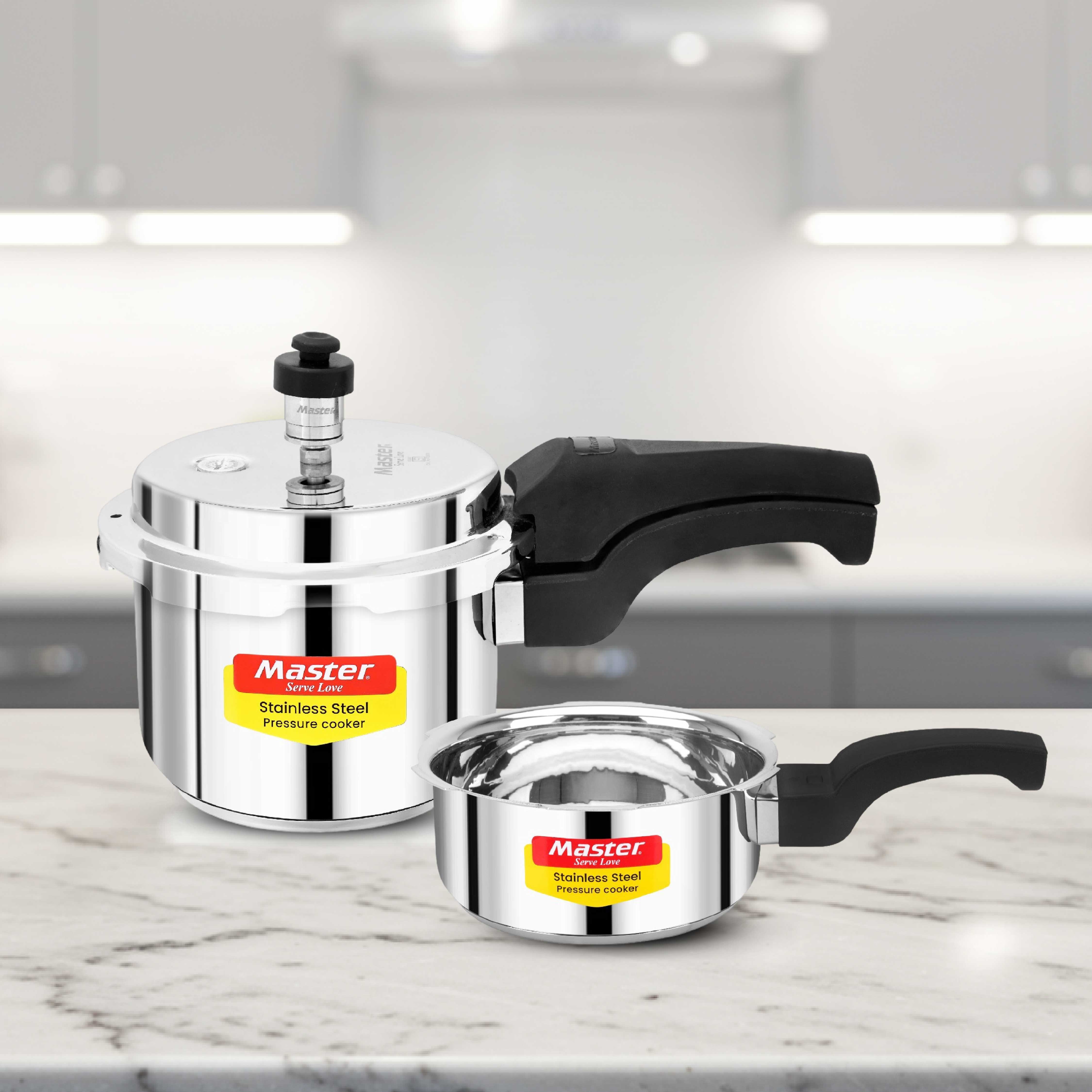 Smart Stainless Steel Outer Lid Pressure Cooker Combo - 3L + 2L Pan - Induction Base - Master