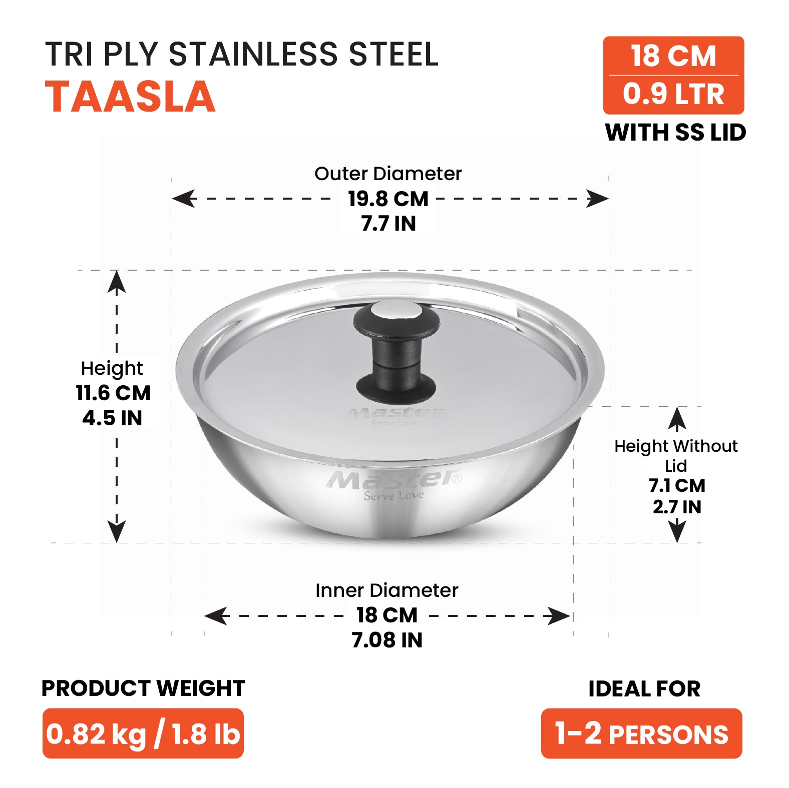 Titan 18cm Taasla with Steel Lid - Master