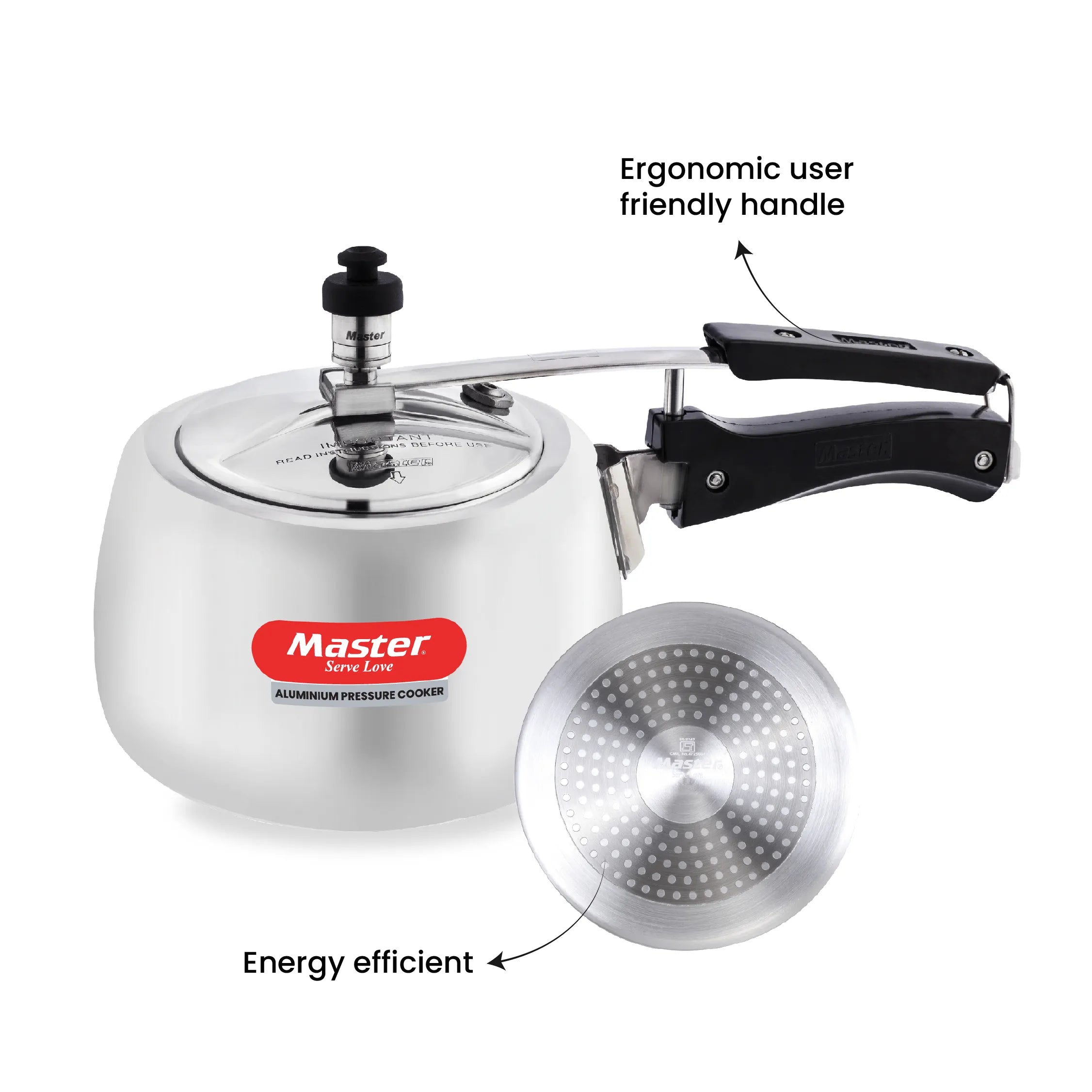 Marvella 3L Aluminium Inner Lid Pressure Cooker - Induction Base