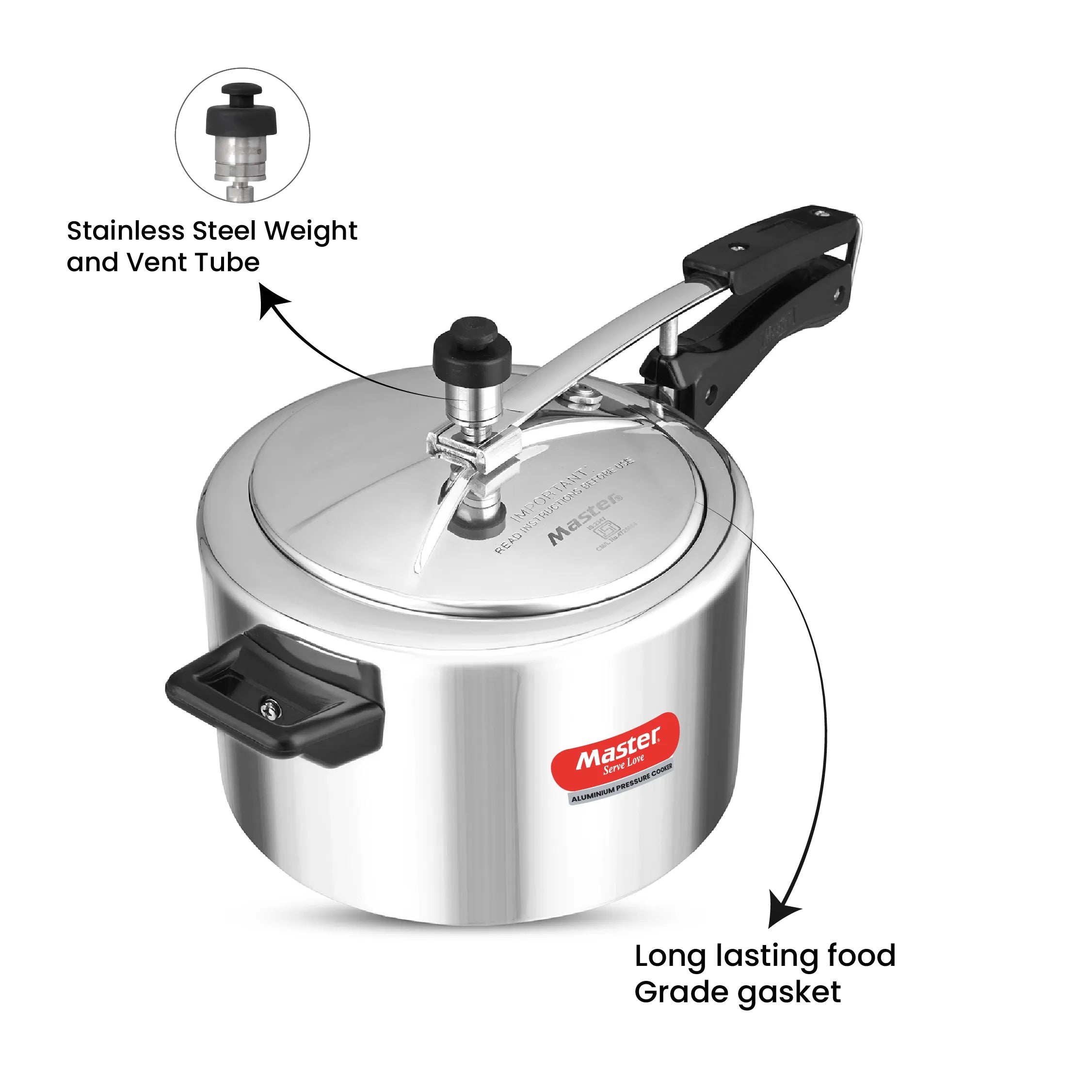 Perfect 5L Aluminium Inner Lid Pressure Cooker - Induction Base