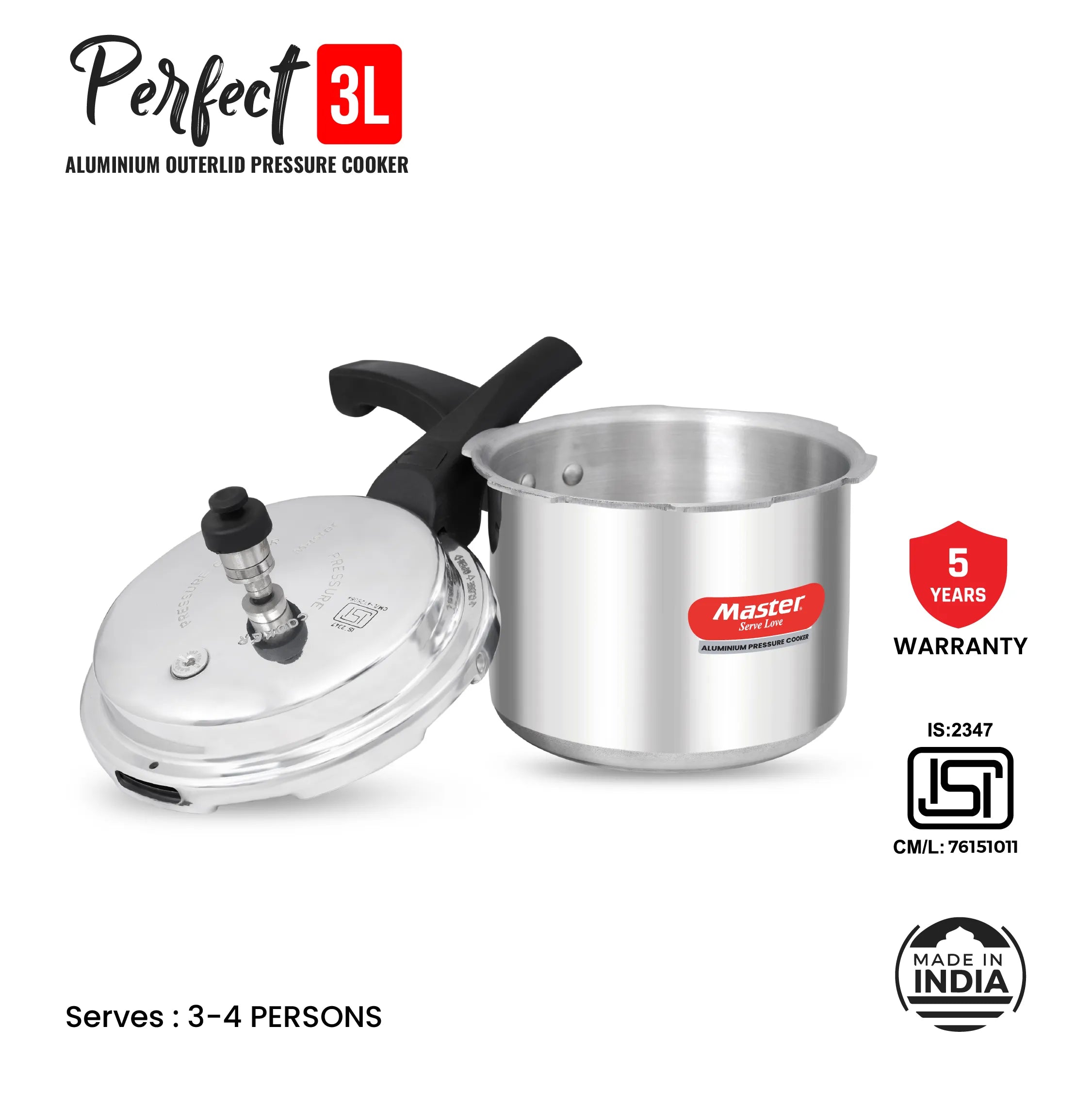 Perfect 3L Aluminium Outer Lid Pressure Cooker