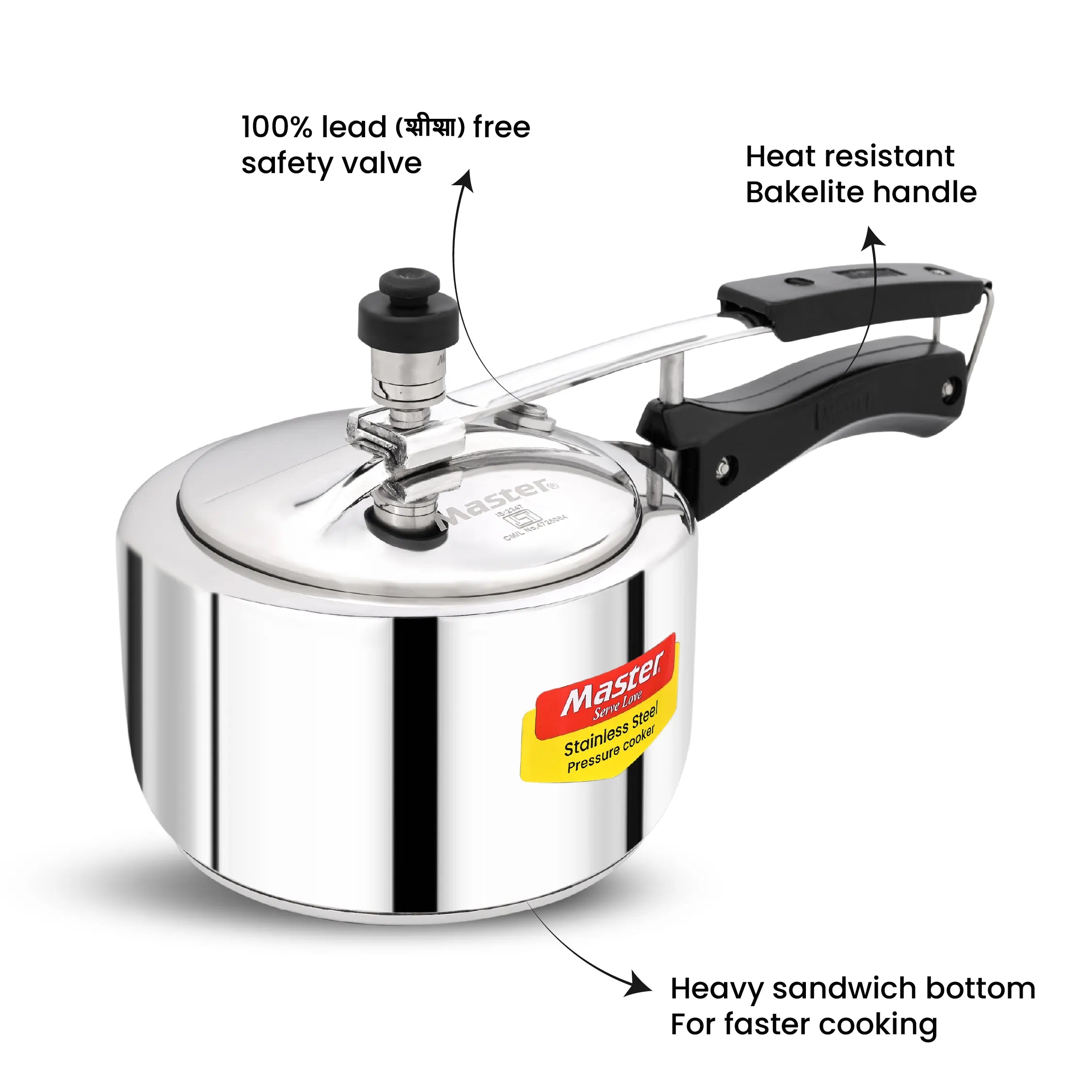 Gloria 2L Stainless Steel Inner Lid Pressure Cooker - Induction Base