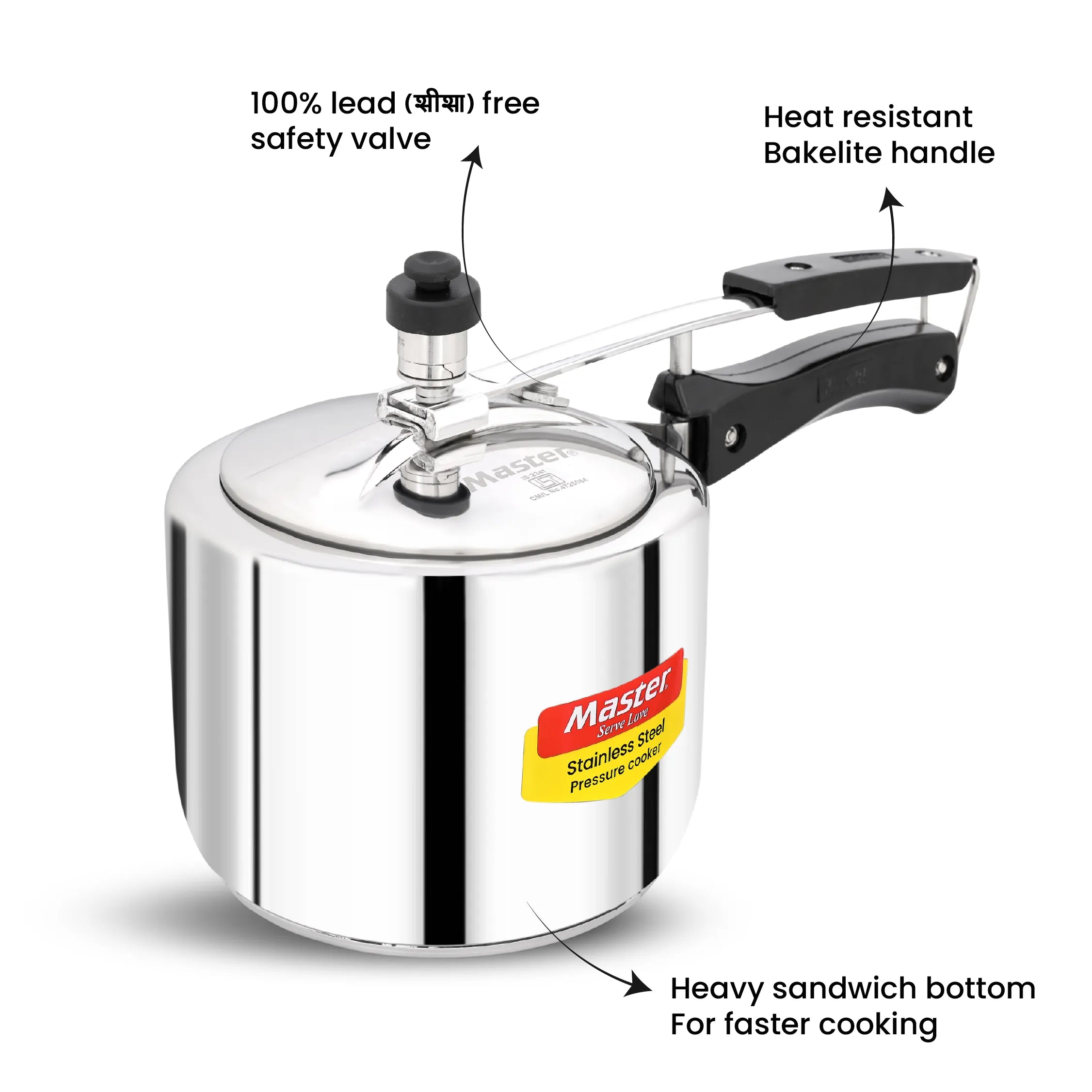 Gloria 3L Stainless Steel Inner Lid Pressure Cooker - Induction Base